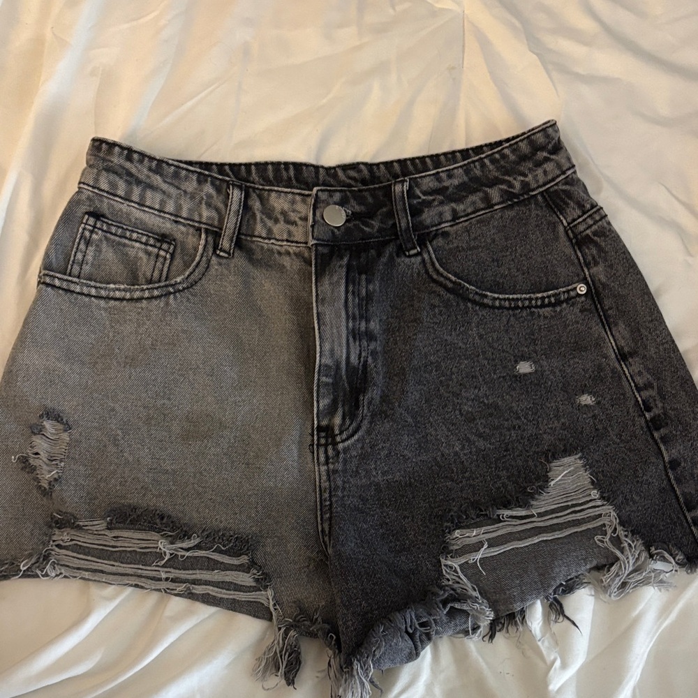 SHEIN Dark Gray Distressed Jean Shorts